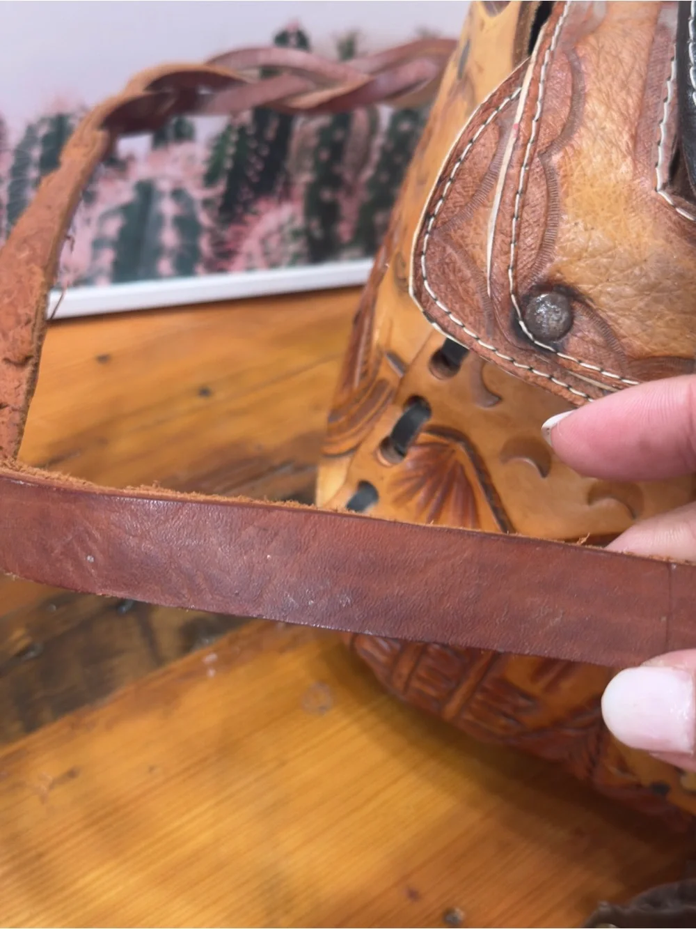 Vintage Handcrafted Tooled Leather Saddle Bag - Brown